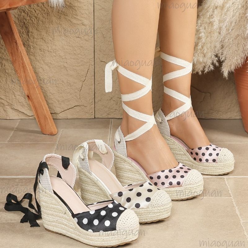 Ribbon Tie Heel - 2026 Yeni İlkbahar Yaz Kadın Noktalı