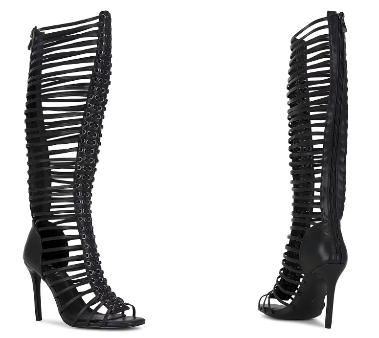 Strappy Heeled Sandals - Kadın Siyah Kafesli Strappy Stiletto Topuk