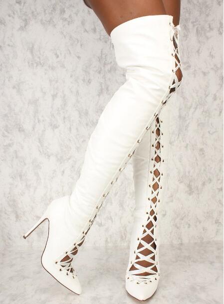Ribbon Tie Heel - Moda Kadın Beyaz Siyah Düz Süet