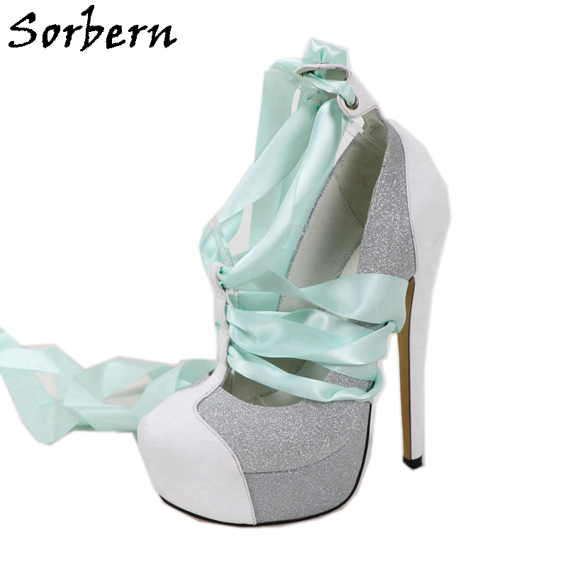 Ribbon Tie Heel - Sorbern Beyaz Gerçek Deri Kadın Pompaları