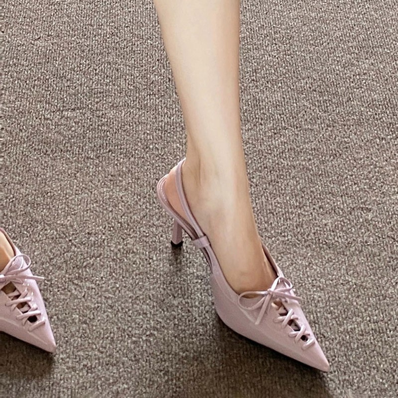 Strappy Heeled Sandals - Avrupa Tarzı Sivri Burunlu, İnce Topuklu,