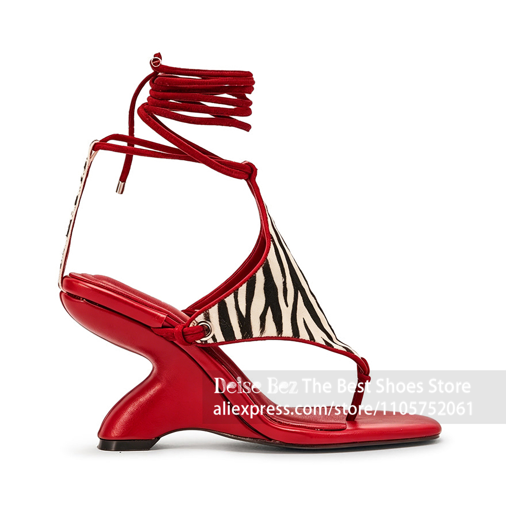 Strappy Heeled Sandals - Zebra Desenli Bağcıklı Heykel Topuklu Sandalet