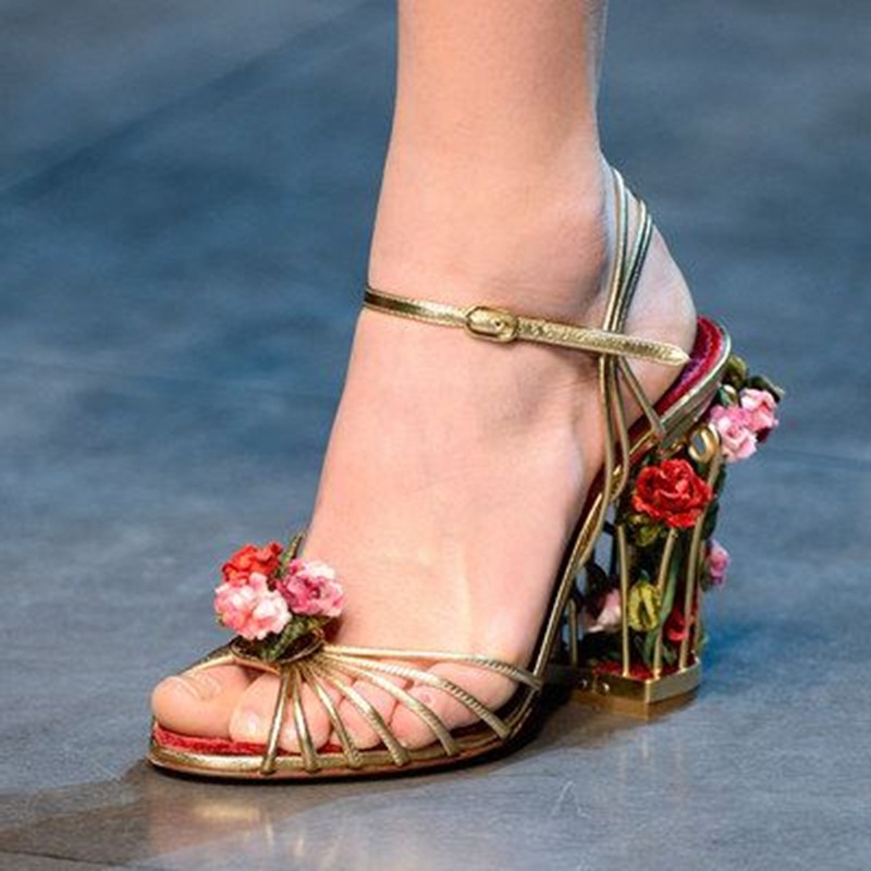 Strappy Heeled Sandals - Lüks Kuş Kafesi Kadın Sandalet Altın