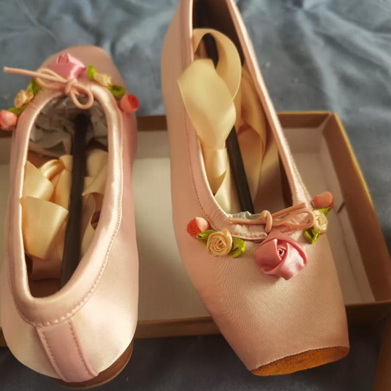Ribbon Tie Heel - Kadın Pembe Saten Kare Burunlu Alçak