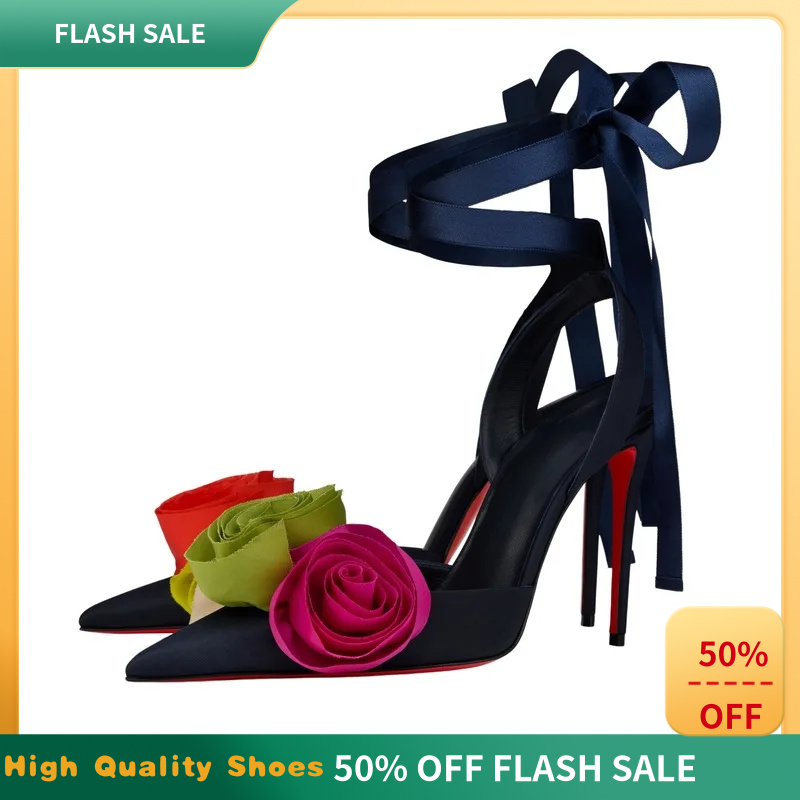 Ribbon Tie Heel - Zarif Romantik Kadın Sivri Burun Saten