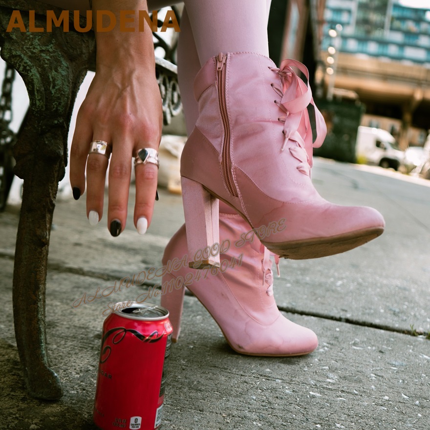 ALMUDENA Pembe Saten Kalın Top - Ribbon Tie Heel incelemesi ve fiyatı