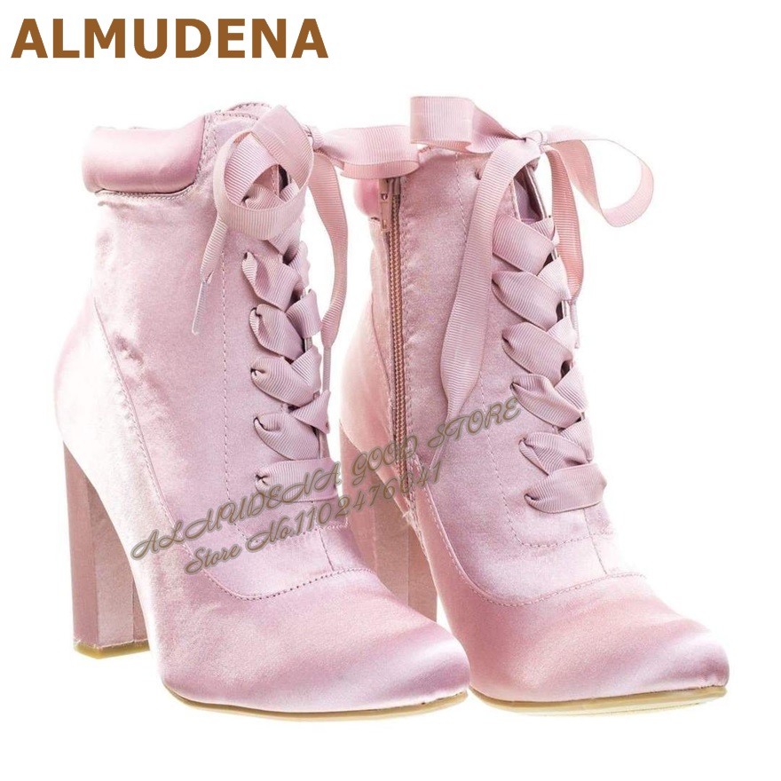 ALMUDENA Pembe Saten Kalın Top - Ribbon Tie Heel incelemesi ve fiyatı