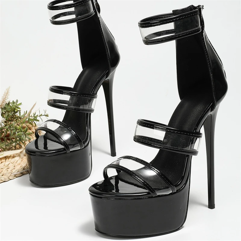 Kadın Siyah Patentli Şeffaf As - Strappy Heeled Sandals incelemesi ve fiyatı