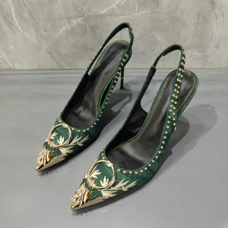 Koyu Yeşil İşlemeli Sivri Buru - Gladiator Sandal Women incelemesi ve fiyatı